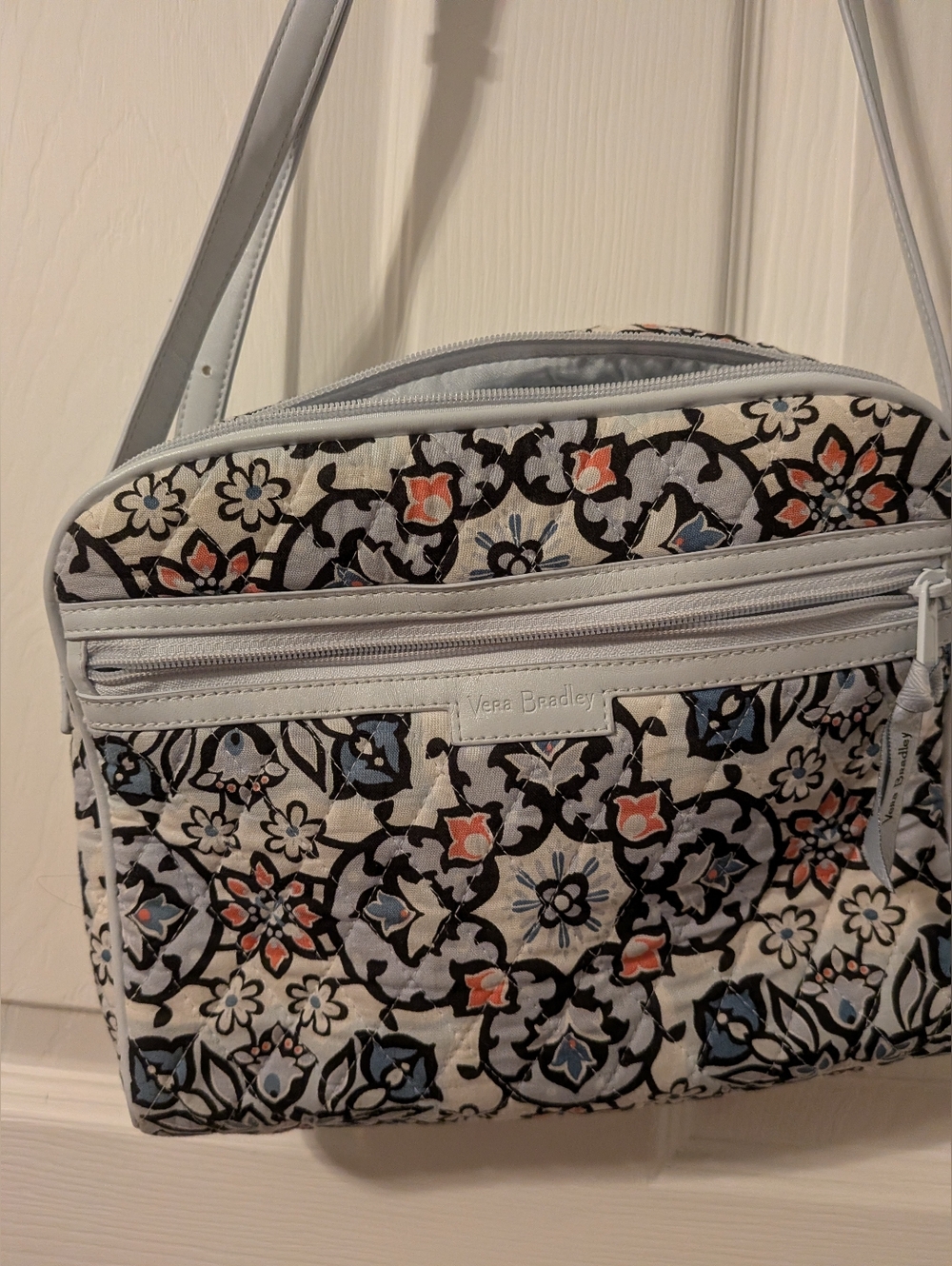 Vera Bradley Lisbon Medallion Light Blue Floral Quilted Crossbody Bag
